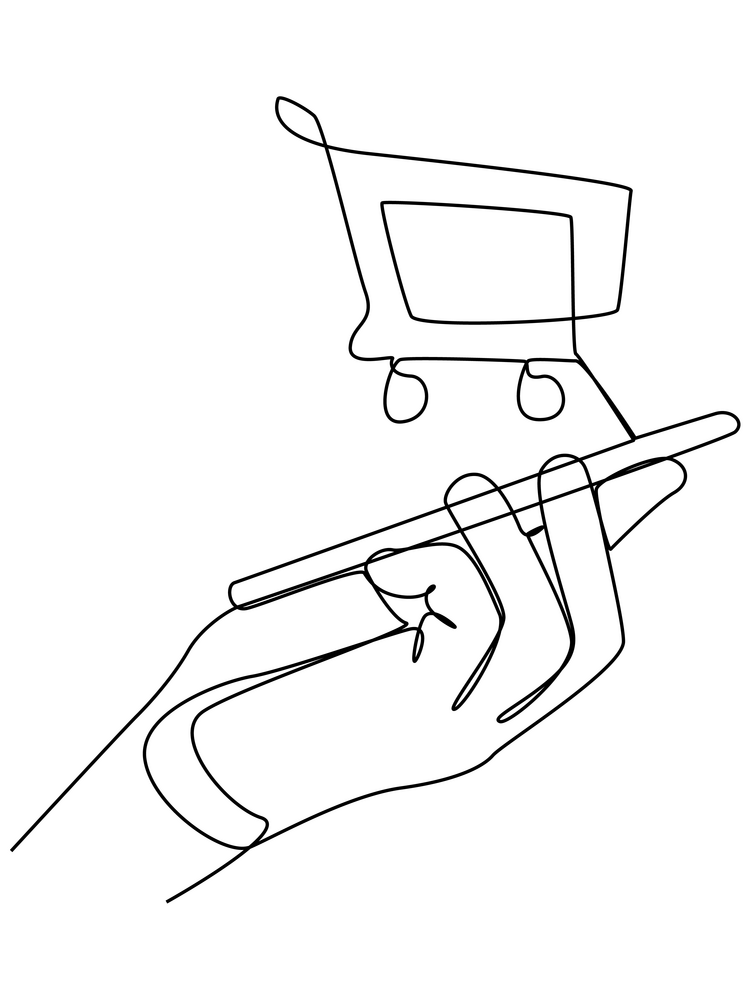 A drawing of a shopping cart